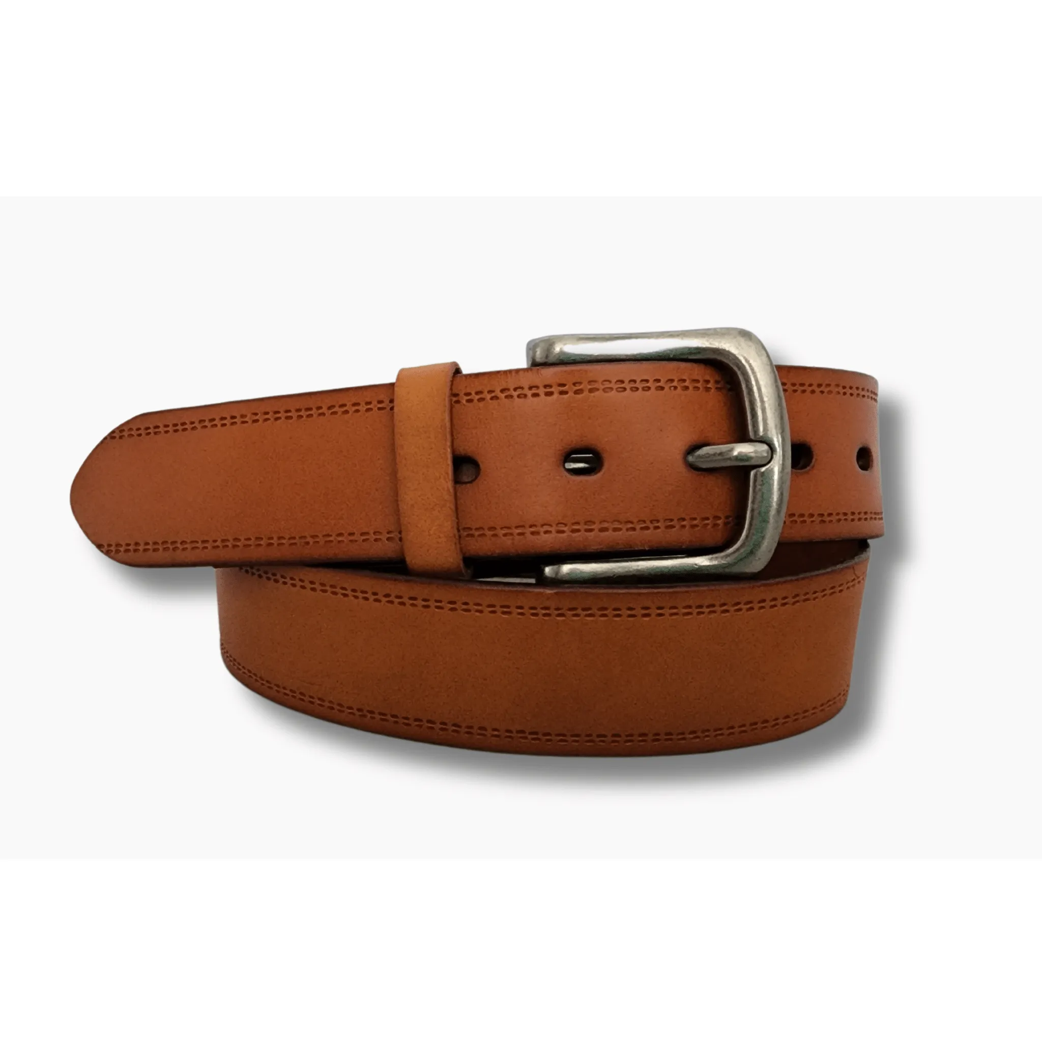 38mm | Tan Jeans Belt | Antique Silver Buckle