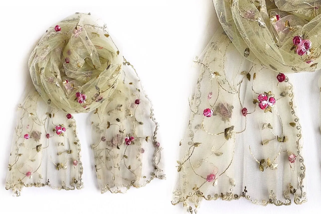 Allover Sheer Rose Lace Oversized Scarf