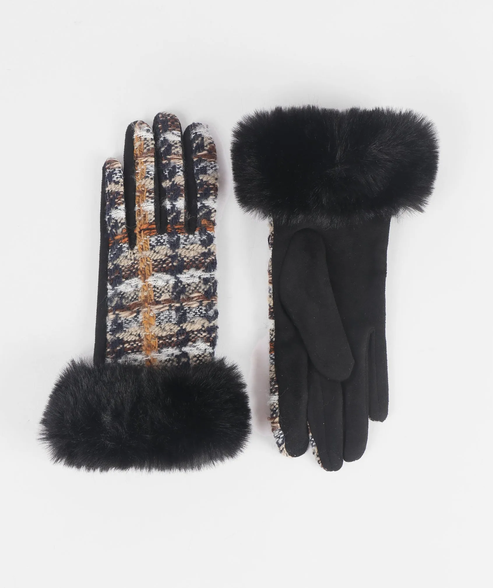 Black Boucle Tweed Gloves