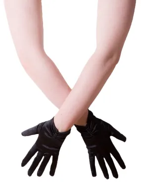 Black Satin Wrist Gloves With Pearls - One Size