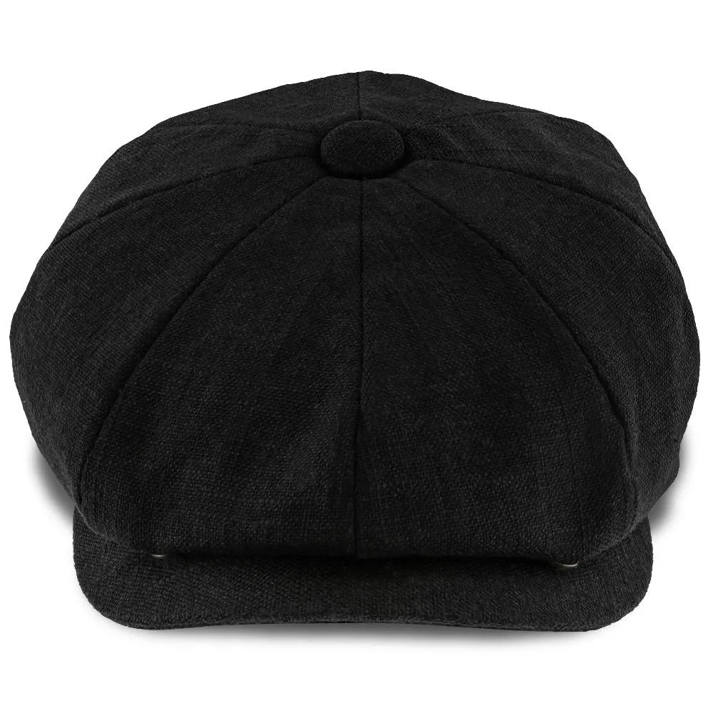 Boardwalk - Walrus Hats Black Linen/Cotton Blend 8 Panel Newsboy Cap