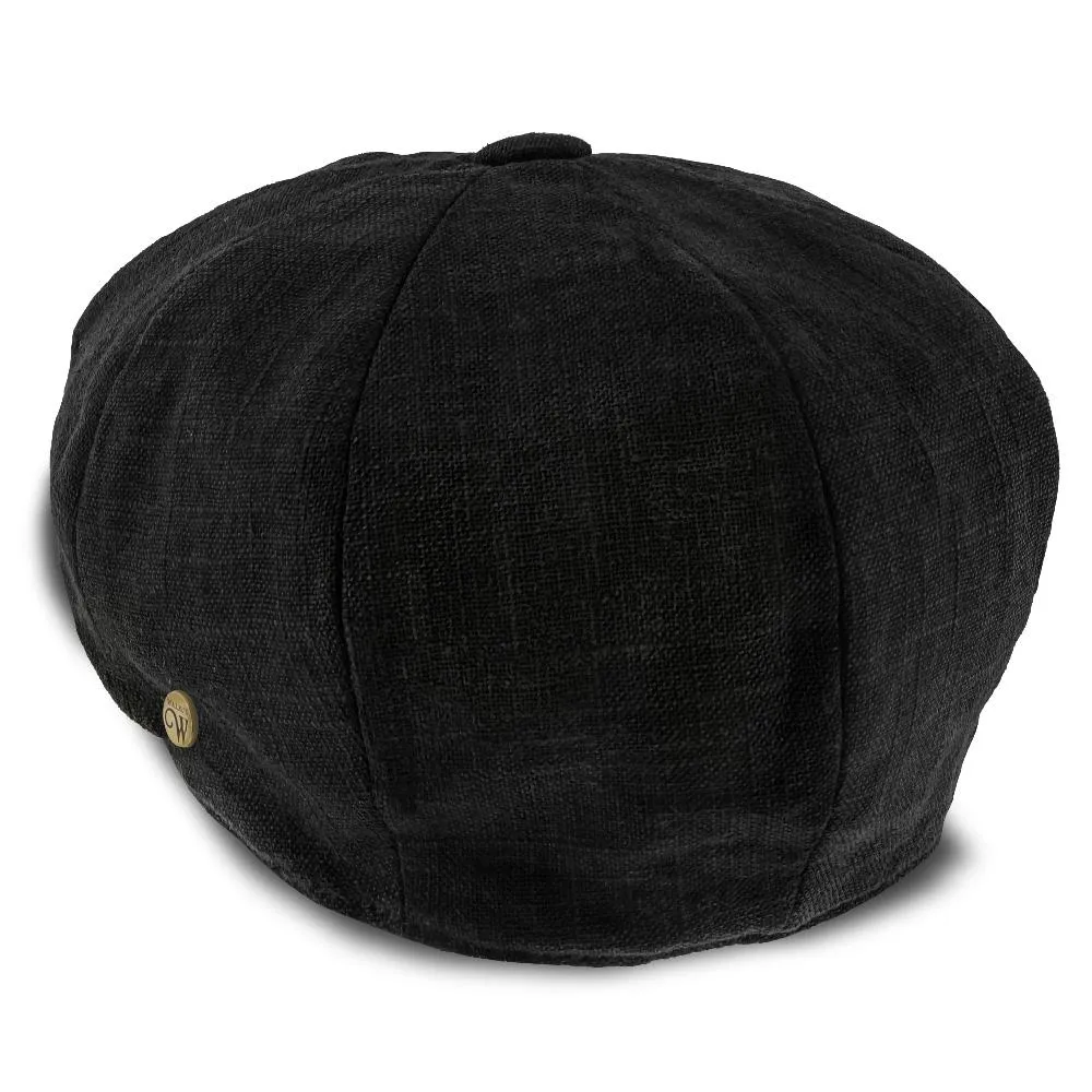 Boardwalk - Walrus Hats Black Linen/Cotton Blend 8 Panel Newsboy Cap