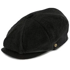 Boardwalk - Walrus Hats Black Linen/Cotton Blend 8 Panel Newsboy Cap