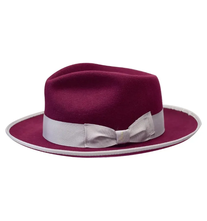 Burgundy and Sliver Bruno Capelo Wool Night Hawk Collection Fedora Hat