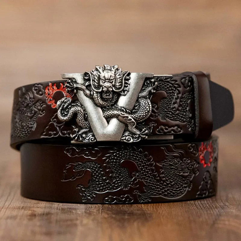 Carving Dragon Pattern Automatic Buckle Belt Strap For Jeans