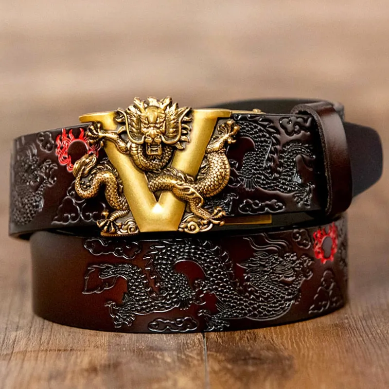 Carving Dragon Pattern Automatic Buckle Belt Strap For Jeans