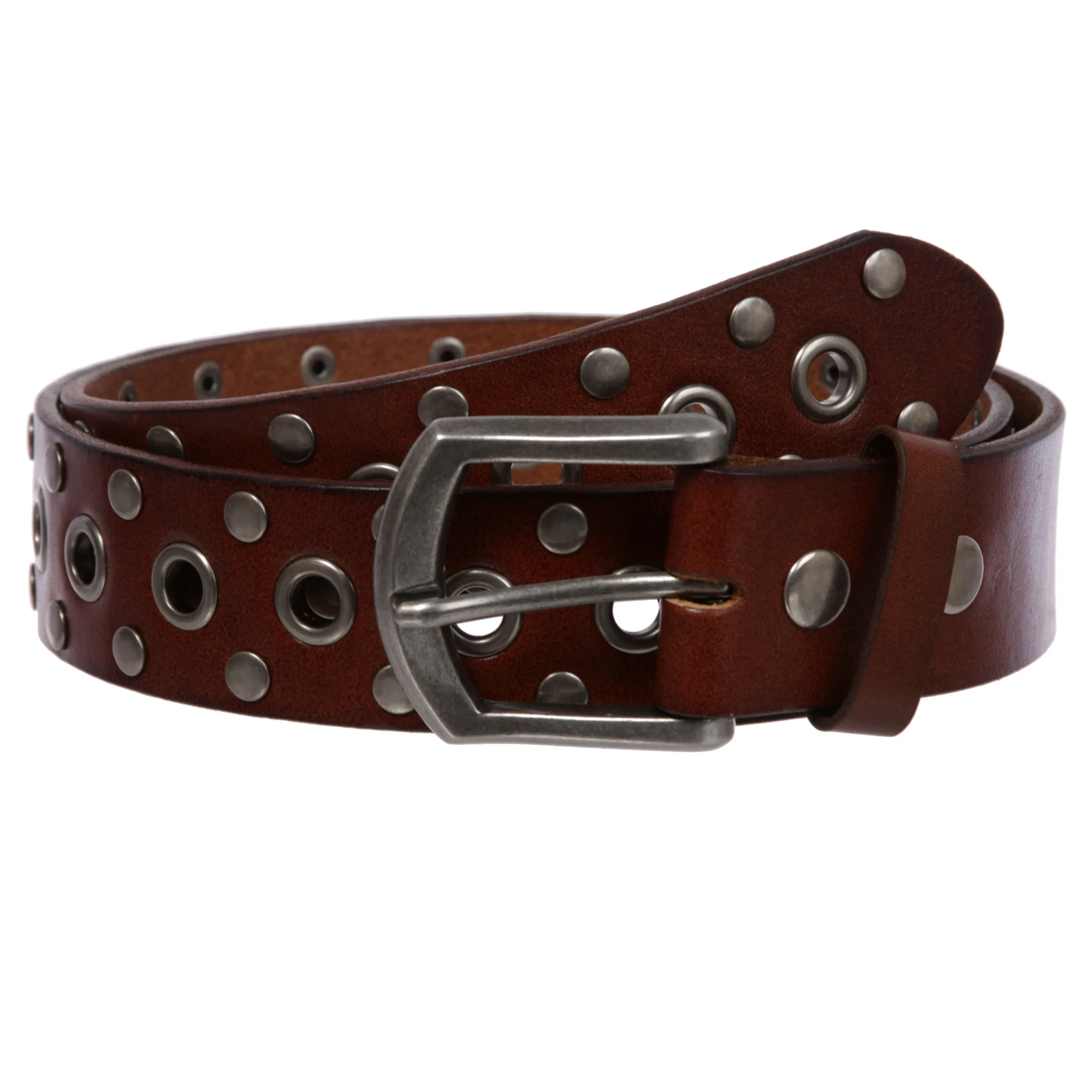 Casual Riveted Studded Grommets & Studs Solid Leather Belt