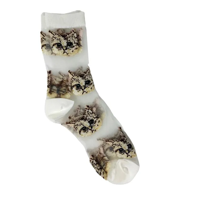 Cat Mesh Socks - White