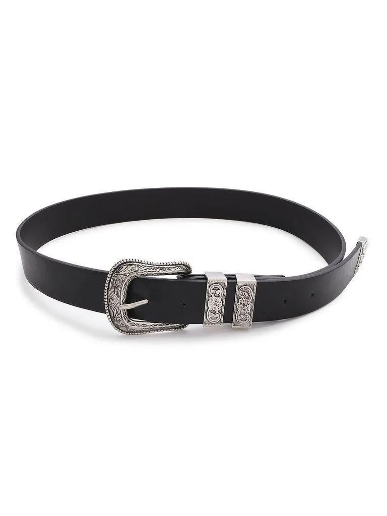 Contrast Buckle Faux Leather Western Belt