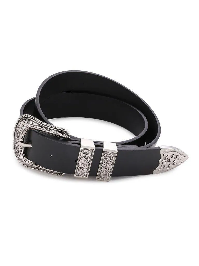 Contrast Buckle Faux Leather Western Belt