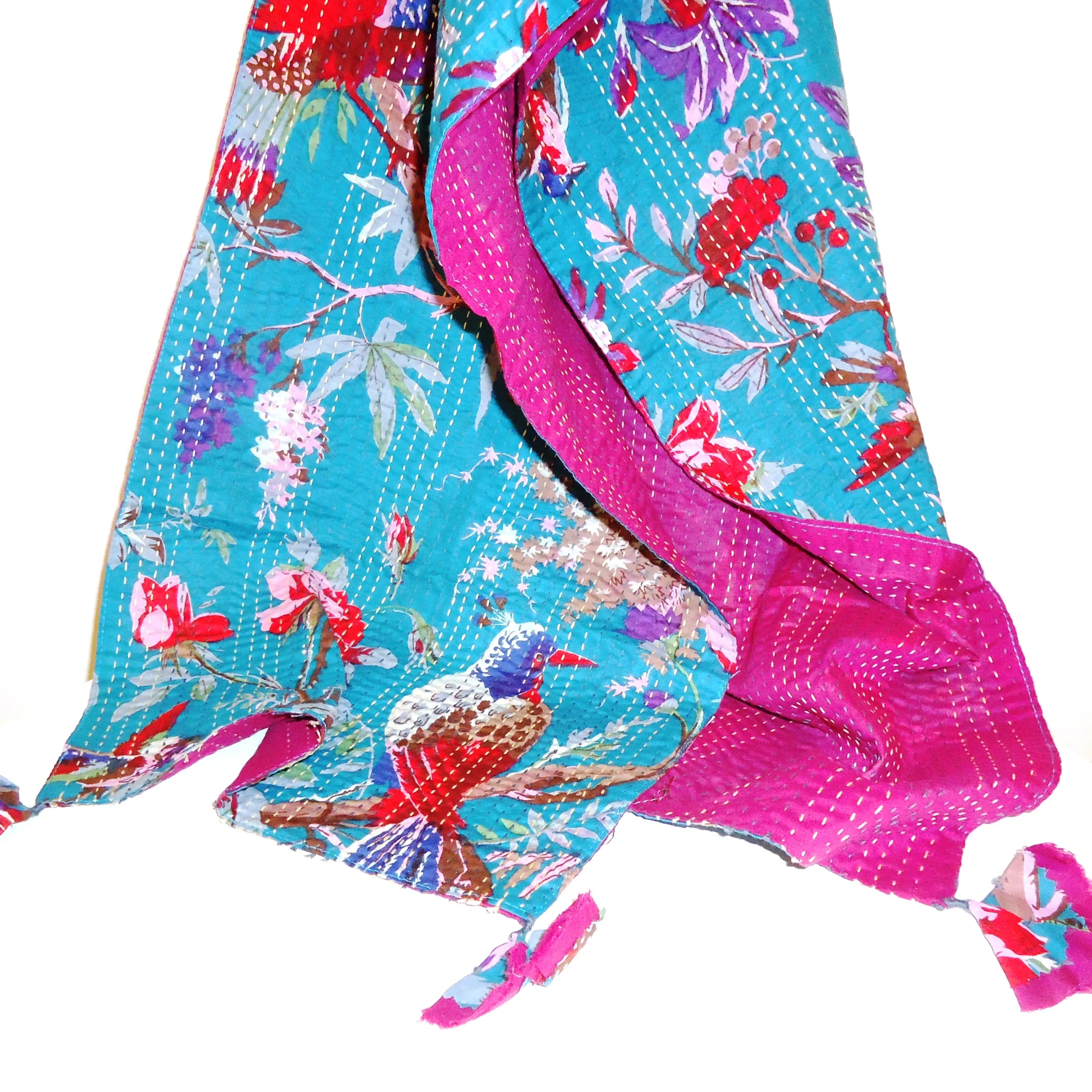 Cotton Kantha Scarf - Teal & Purple