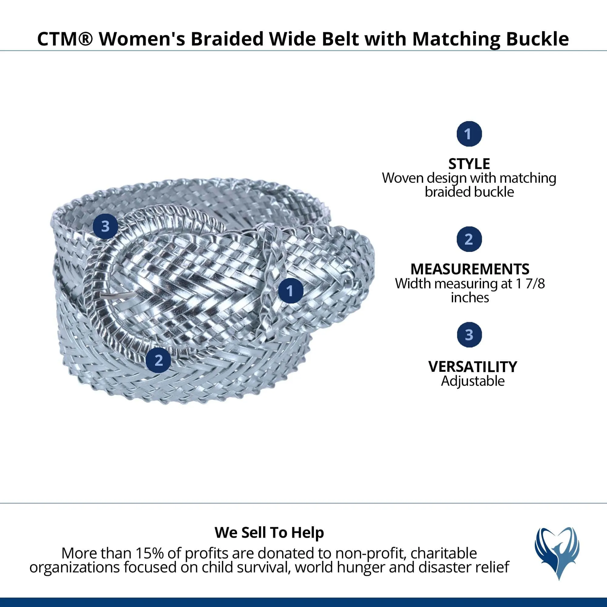 CTM® Women's Braided Wide Belt with Matching Buckle