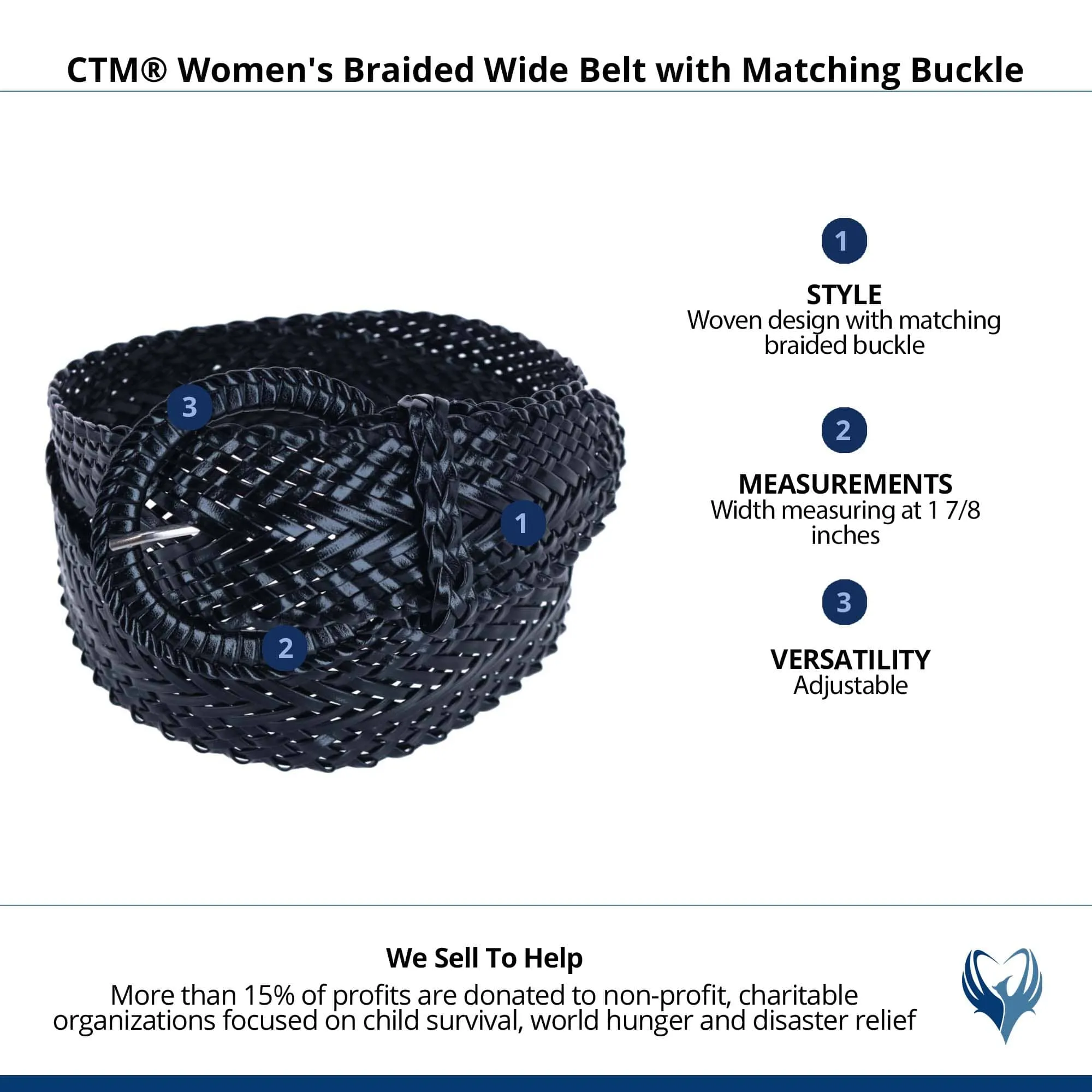 CTM® Women's Braided Wide Belt with Matching Buckle