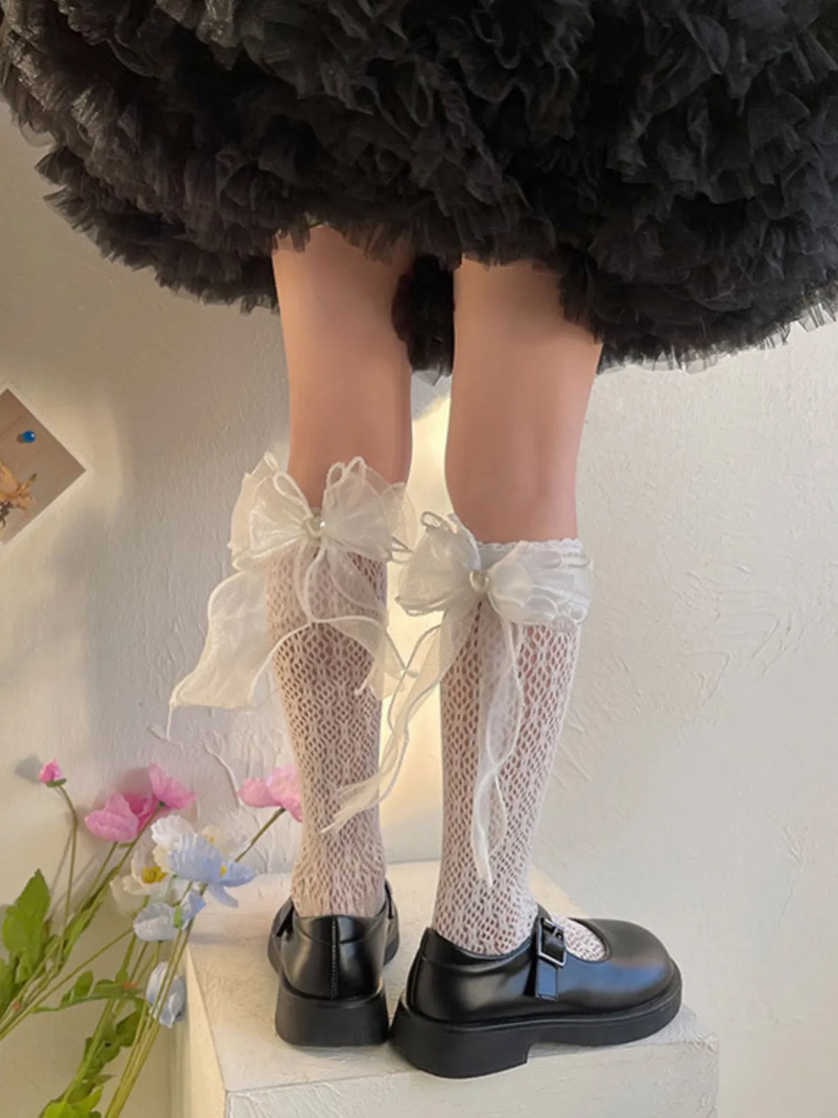 Delicate Darling Lace Bow Knee High Socks