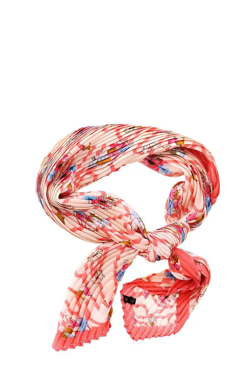 Designer Floral Print Pleated Bandana Scarf