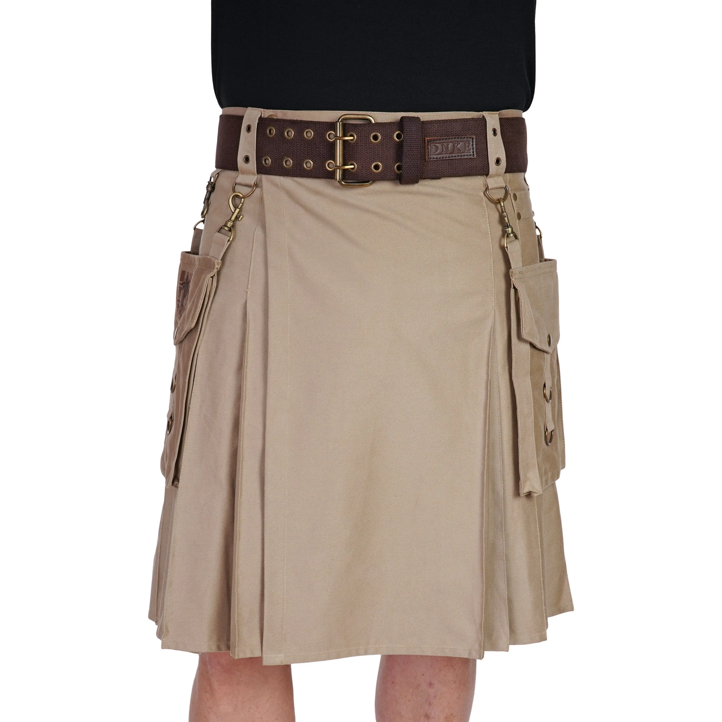 Double Prong Kilt Belt - Brown Woven Cotton