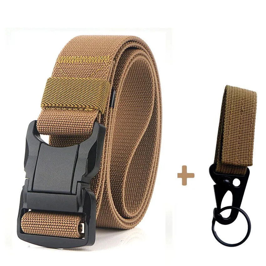 Elastic Belt Men Aluminum Alloy Black Pluggable Buckle Tactical Belts Breathable Comfortable Nylon Male Jeans Belt High Quality