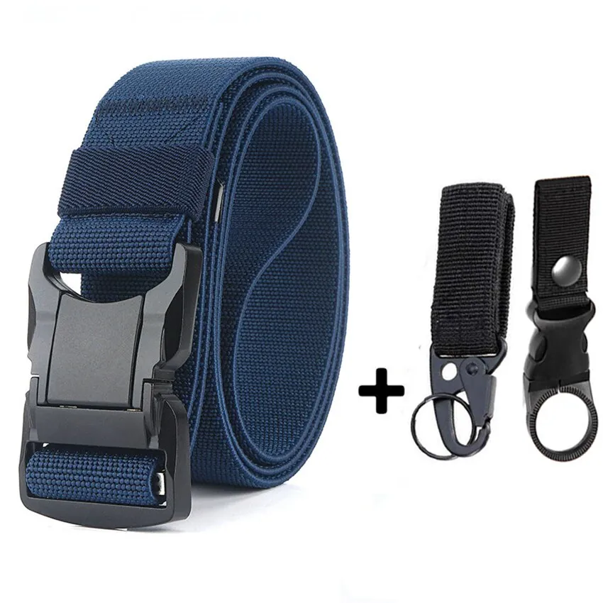 Elastic Belt Men Aluminum Alloy Black Pluggable Buckle Tactical Belts Breathable Comfortable Nylon Male Jeans Belt High Quality