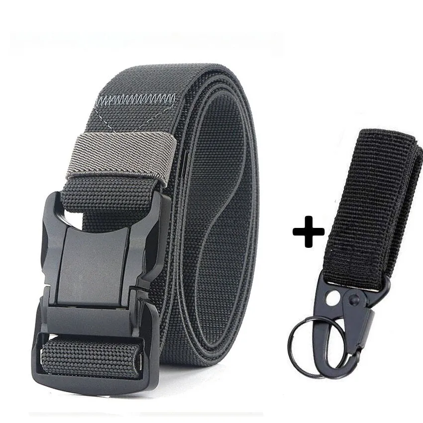 Elastic Belt Men Aluminum Alloy Black Pluggable Buckle Tactical Belts Breathable Comfortable Nylon Male Jeans Belt High Quality