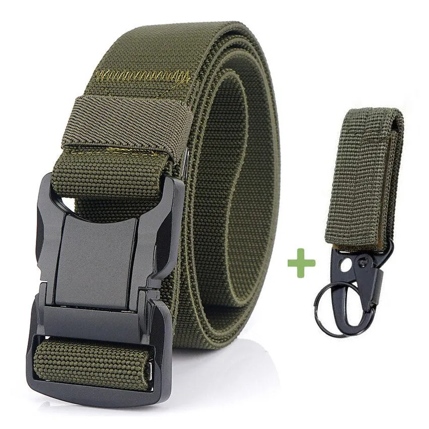 Elastic Belt Men Aluminum Alloy Black Pluggable Buckle Tactical Belts Breathable Comfortable Nylon Male Jeans Belt High Quality