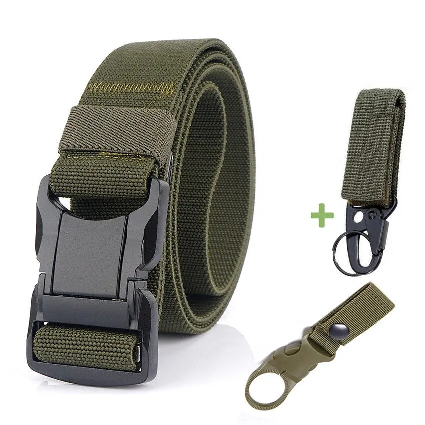 Elastic Belt Men Aluminum Alloy Black Pluggable Buckle Tactical Belts Breathable Comfortable Nylon Male Jeans Belt High Quality