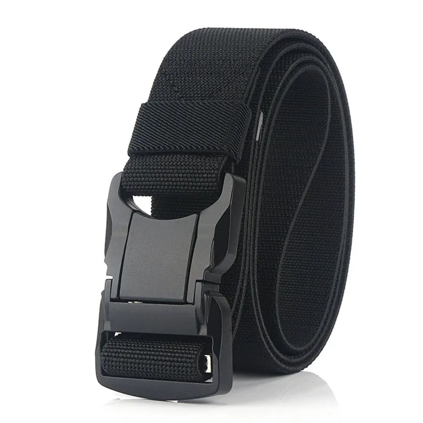 Elastic Belt Men Aluminum Alloy Black Pluggable Buckle Tactical Belts Breathable Comfortable Nylon Male Jeans Belt High Quality