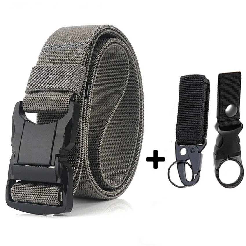 Elastic Belt Men Aluminum Alloy Black Pluggable Buckle Tactical Belts Breathable Comfortable Nylon Male Jeans Belt High Quality