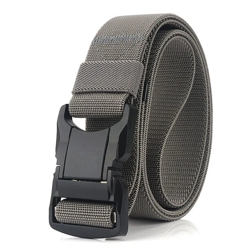 Elastic Belt Men Aluminum Alloy Black Pluggable Buckle Tactical Belts Breathable Comfortable Nylon Male Jeans Belt High Quality