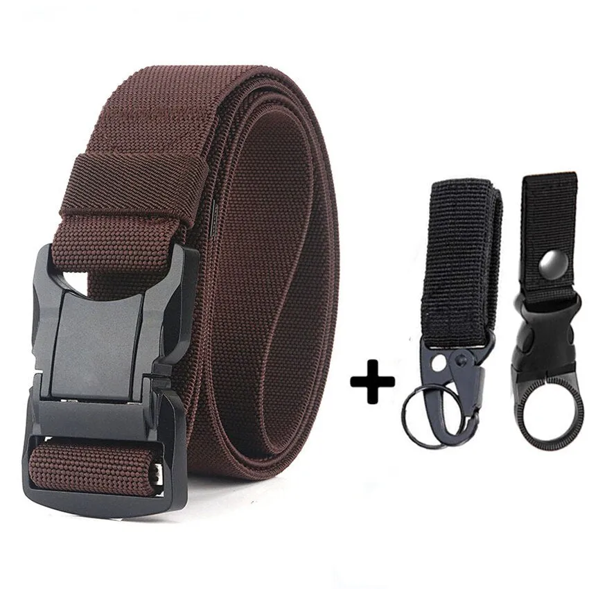 Elastic Belt Men Aluminum Alloy Black Pluggable Buckle Tactical Belts Breathable Comfortable Nylon Male Jeans Belt High Quality