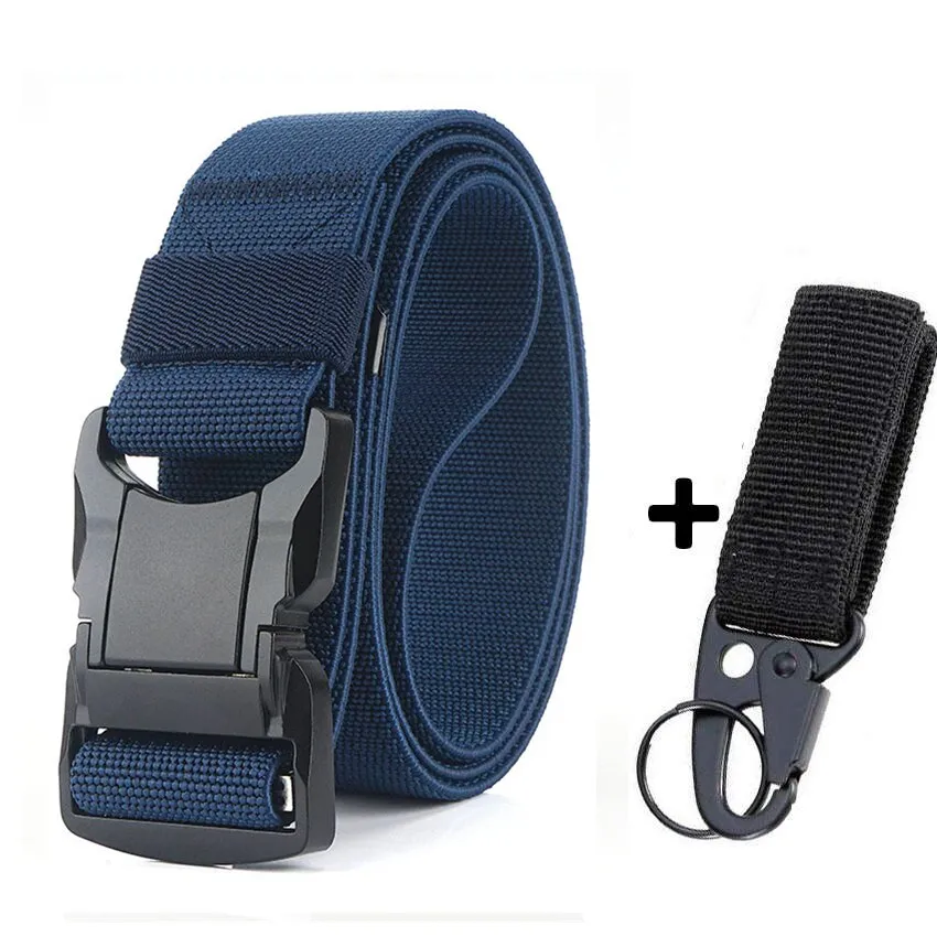 Elastic Belt Men Aluminum Alloy Black Pluggable Buckle Tactical Belts Breathable Comfortable Nylon Male Jeans Belt High Quality