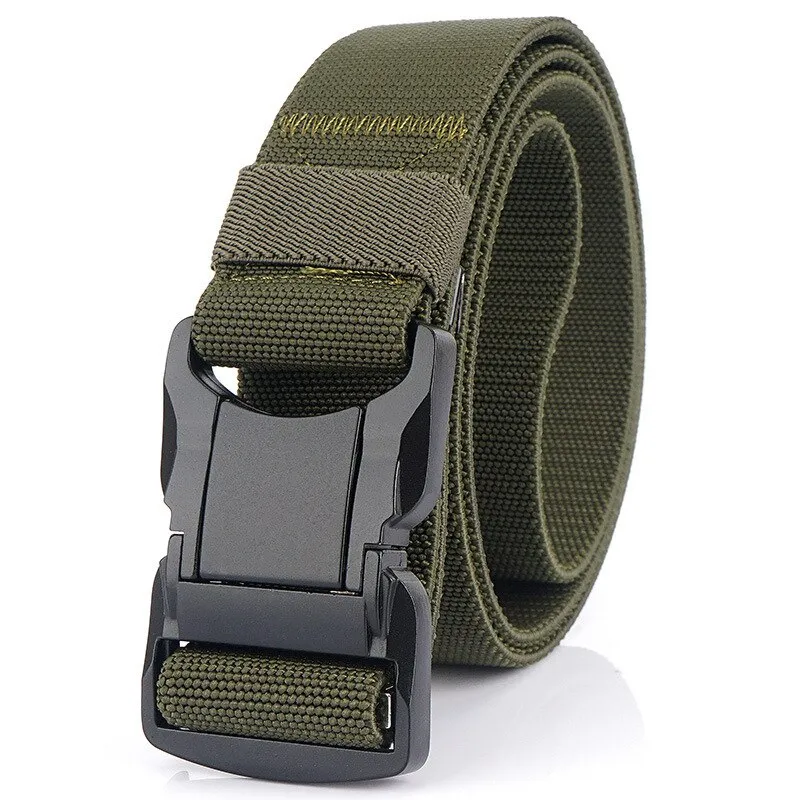 Elastic Belt Men Aluminum Alloy Black Pluggable Buckle Tactical Belts Breathable Comfortable Nylon Male Jeans Belt High Quality