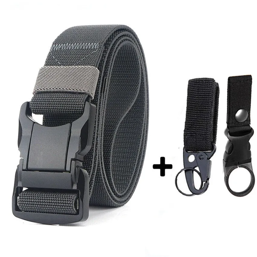 Elastic Belt Men Aluminum Alloy Black Pluggable Buckle Tactical Belts Breathable Comfortable Nylon Male Jeans Belt High Quality