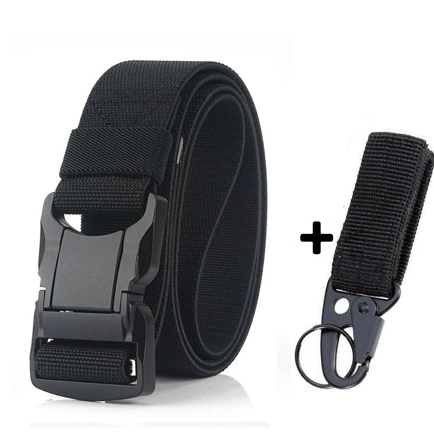 Elastic Belt Men Aluminum Alloy Black Pluggable Buckle Tactical Belts Breathable Comfortable Nylon Male Jeans Belt High Quality