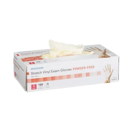 Exam Glove Small NonSterile Stretch Vinyl Standard Cuff Length Smooth Ivory Not Rated - McKesson Brand Mfr# 14-814