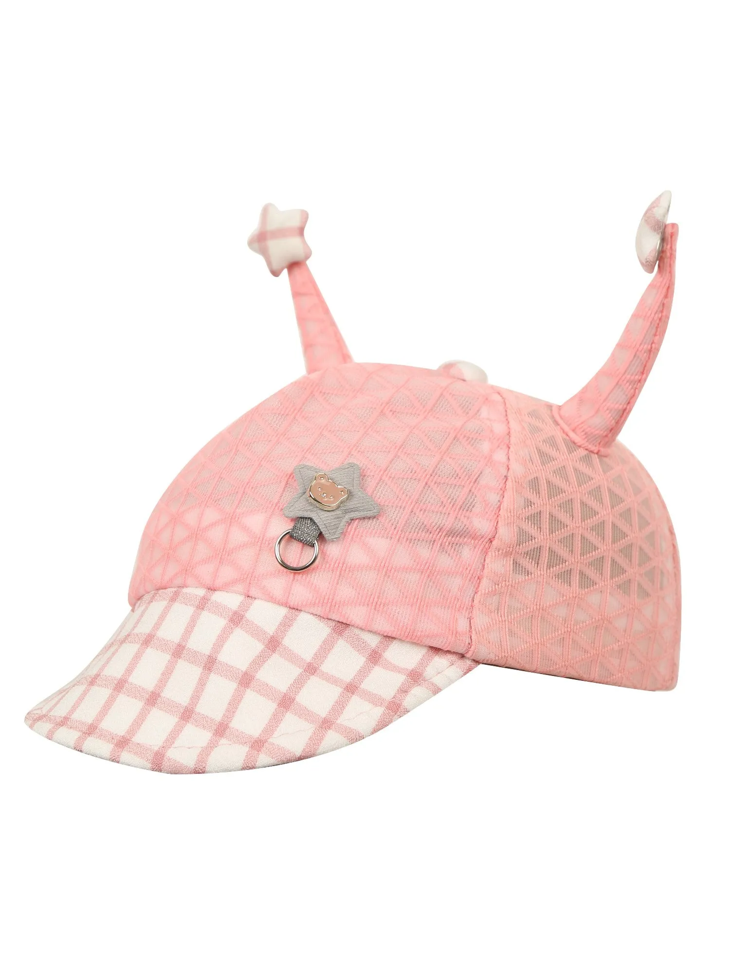 FabSeasons Self-Checkered Pink Caps/Hats for Boys & Girls (1-3 Years) with Antler, Velcro Adjustment