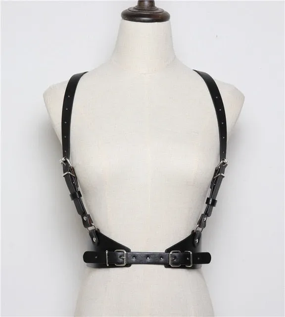 Fashion Women Punk Harajuku O-Ring Garters Faux Leather Body Bondage Cage Sculpting Harness Waisband Straps Suspenders