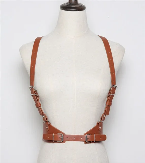 Fashion Women Punk Harajuku O-Ring Garters Faux Leather Body Bondage Cage Sculpting Harness Waisband Straps Suspenders