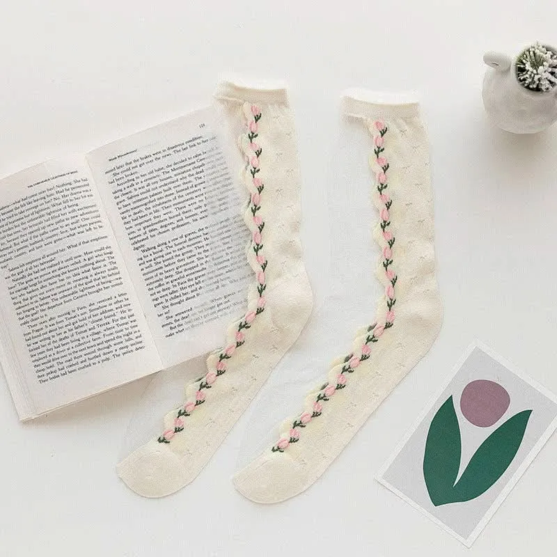 Floral Tulip Rufia Mesh Socks