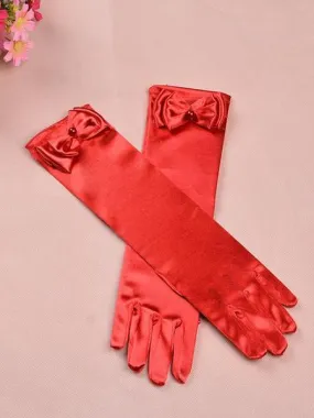 Girls Red Silky Satin Dress Up Gloves