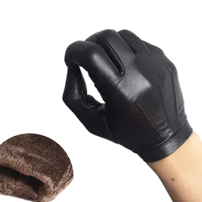 Highshine Unlined Wrist Button One Whole Piece of Sheep Leather Touch Screen Winter Gloves for Men Black and brown