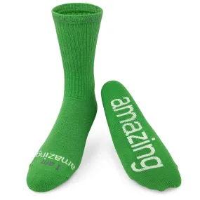 I am amazing® bright green crew socks (size XL)