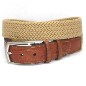 Italian Woven Cotton Elastic Belt in Khaki by Torino Leather