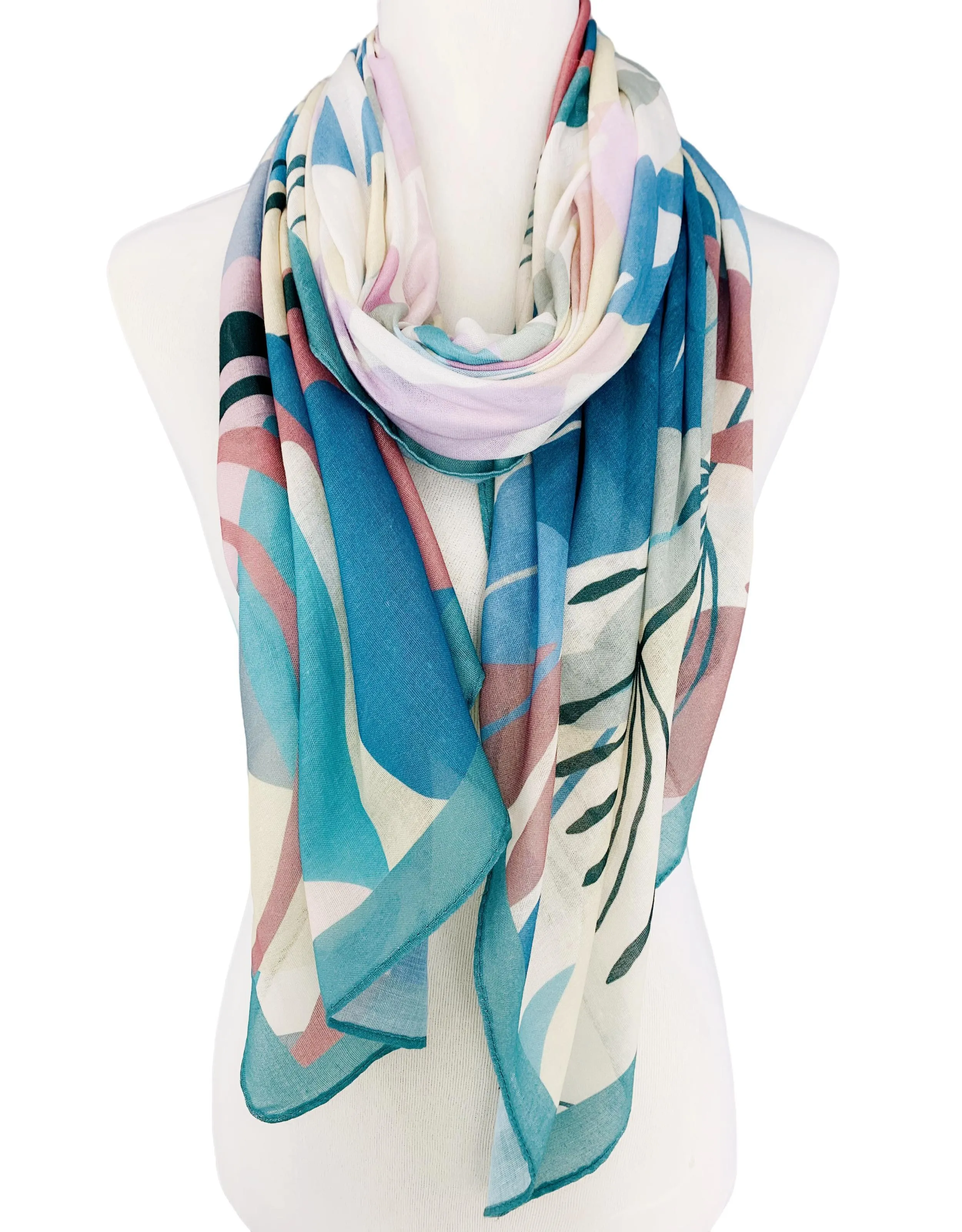 JC071163 Aqua-Multi Dandelion Art Work Scarf