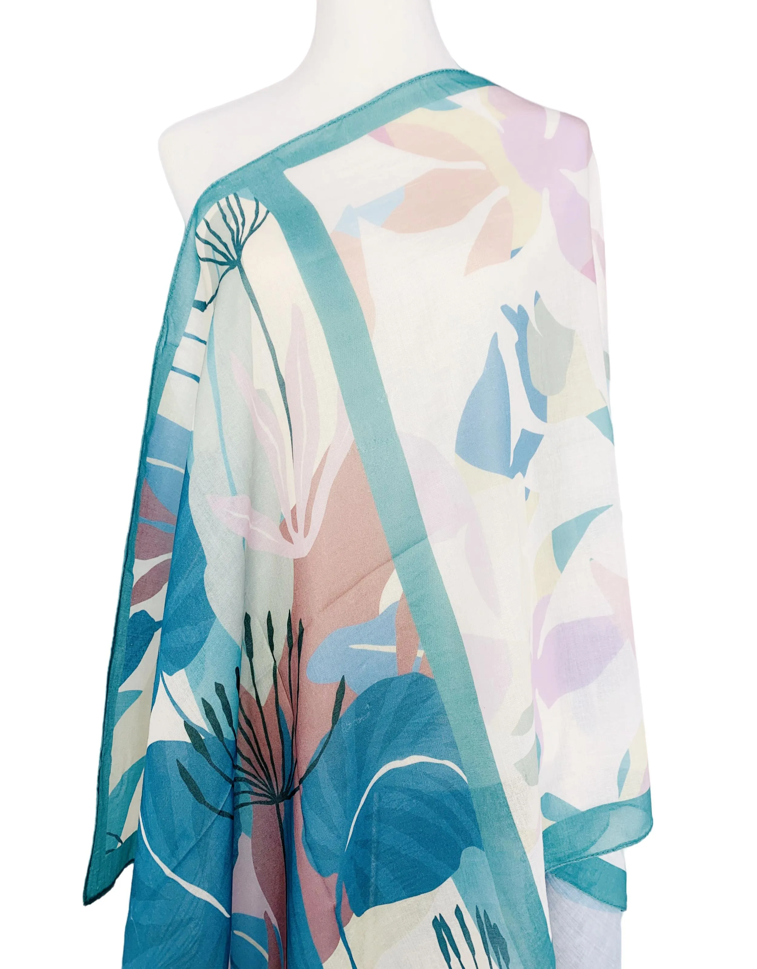 JC071163 Aqua-Multi Dandelion Art Work Scarf