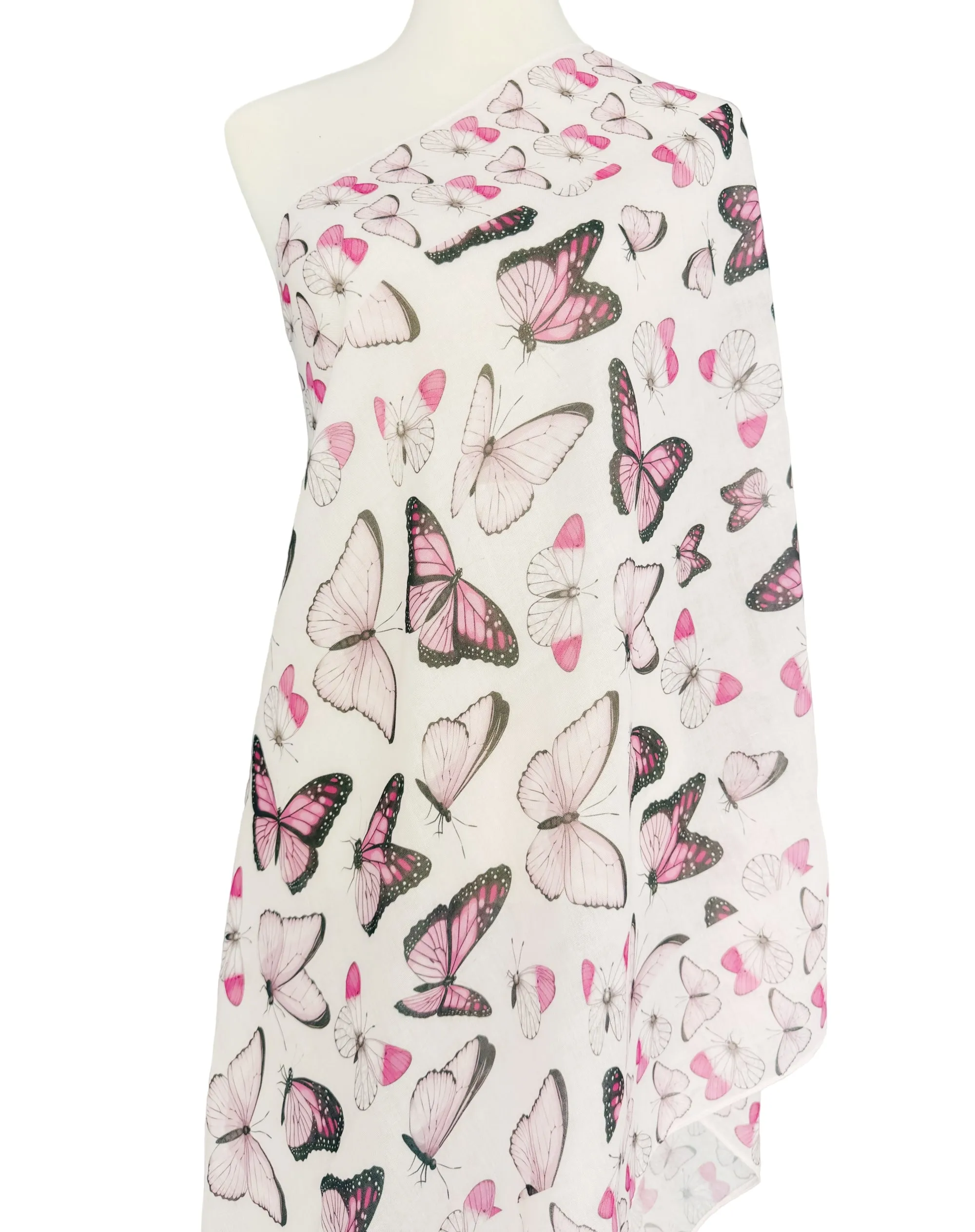 JC071193 Pink-Multi Butterfly Border-Detailed Scarf