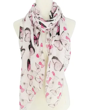 JC071193 Pink-Multi Butterfly Border-Detailed Scarf