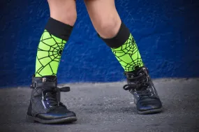 Lime Green Black Spiderweb Knee Socks