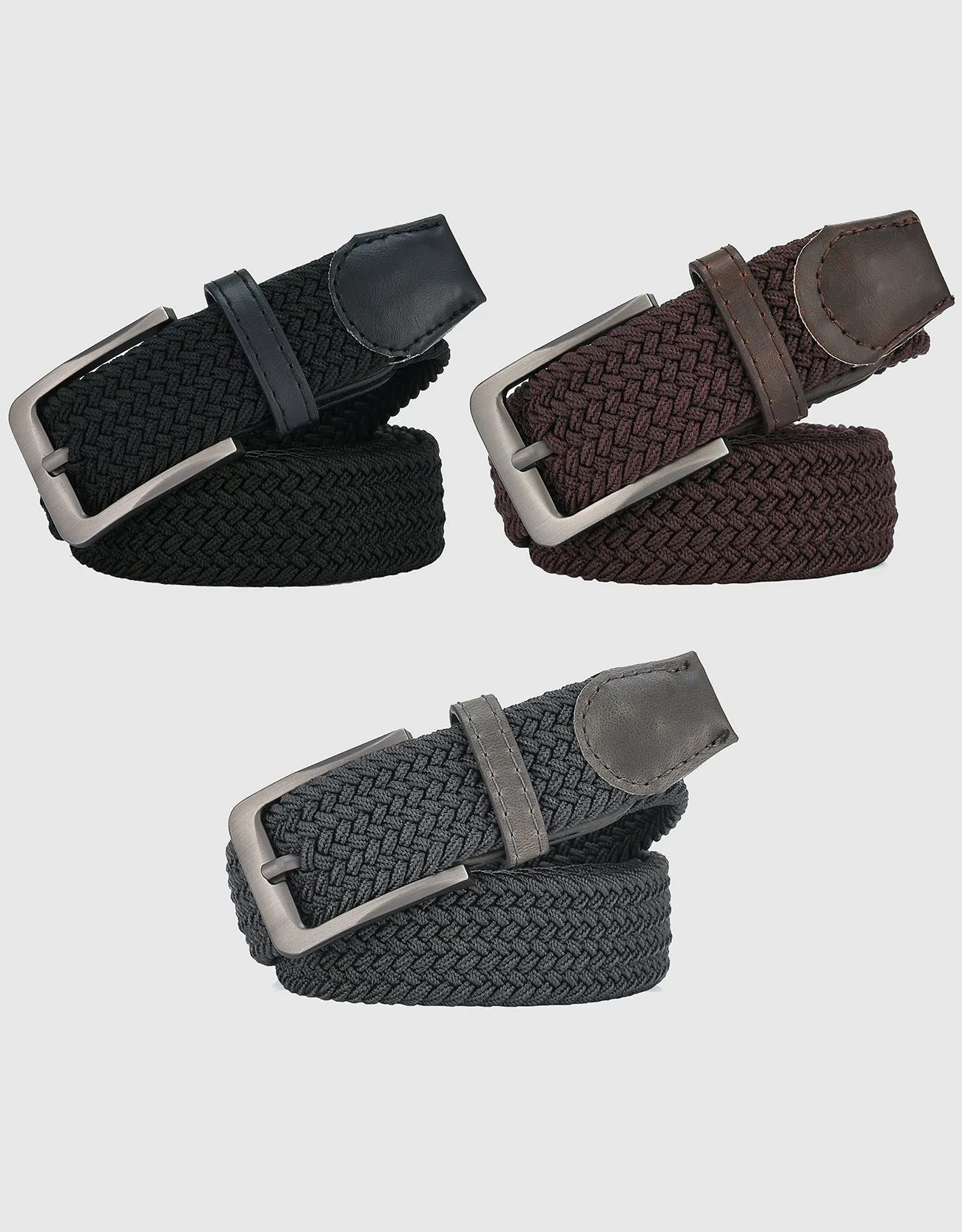 Men's Elastic Braided Stretch Belt-3 Pack