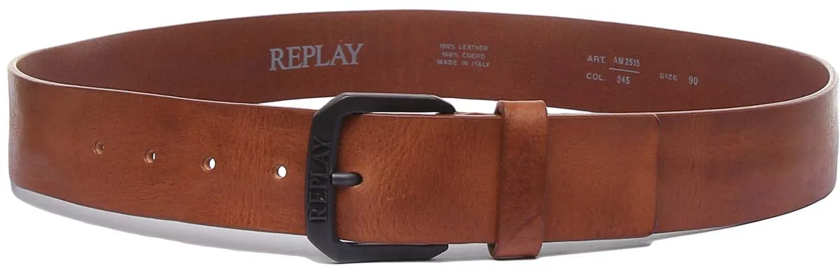 Replay Mens Leather Belt In Tan