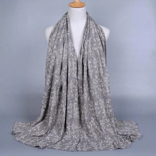 Silver Floral Cotton Scarf